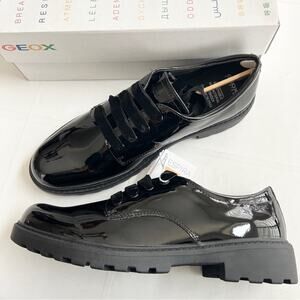 New GEOX Respira Casey Girl 53 Black Patent Sneaker Shoes GIRLS SIZE 6.5